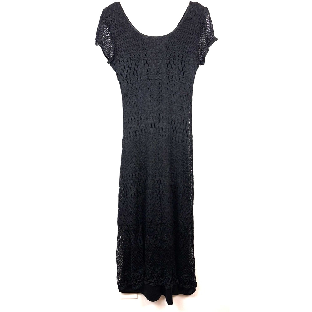 Vintage Black Lace Dress Womens 6 Sheer Sleeve Lined Maxi Party Event Cocktail